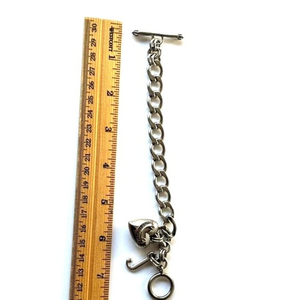 โก Vintage Juicy Couture Silver Tone Puff Heart Chunky Chain Link Bracelet โก - Picture 5 of 5